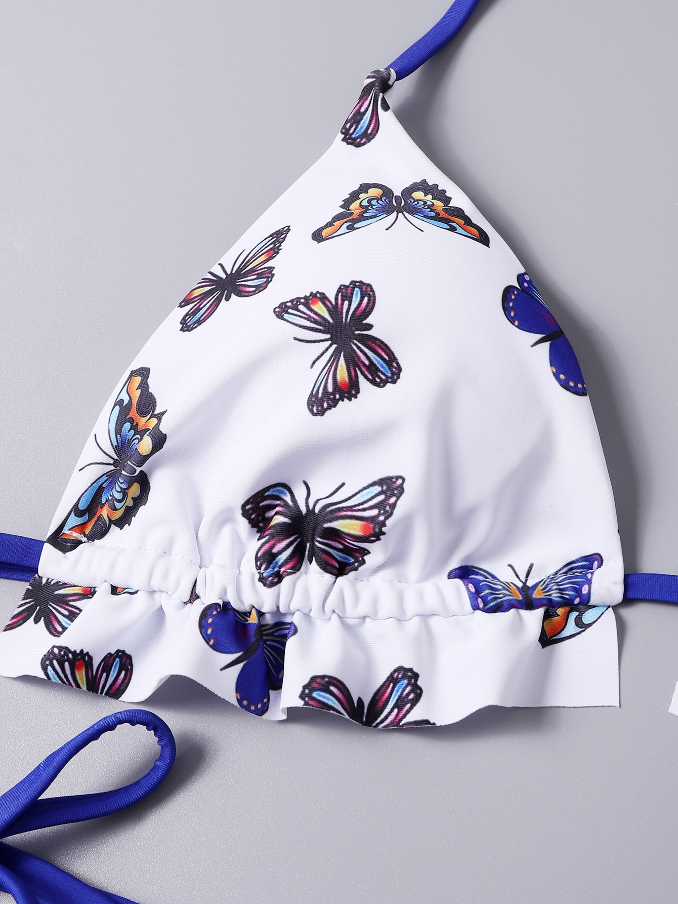 Ruffle Butterfly Graphic Halter Tie Side Bikini