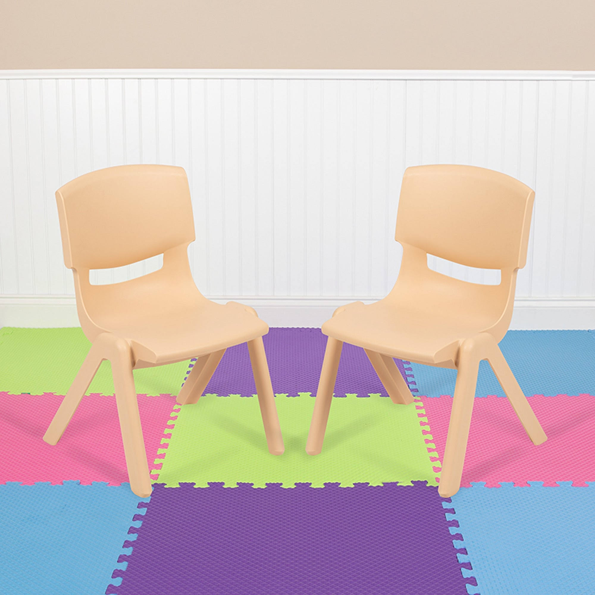 Offex 10.5x22H Natural Plastic Stackable School Chair - 2 Pack - 10.5x22