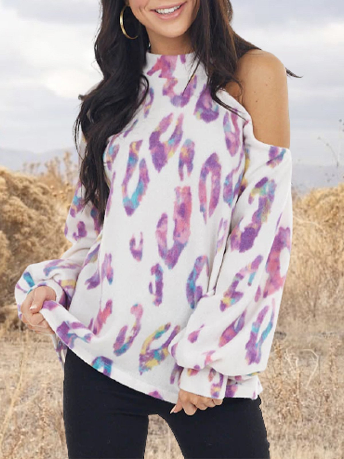 Cold Shoulder Leopard Romantic Shirts & Tops