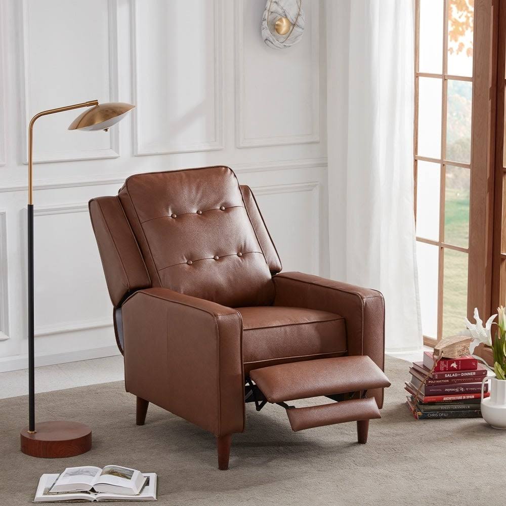 Push Back Recliner Manual Armchair with Medieval Style Accent Chair - Brown
