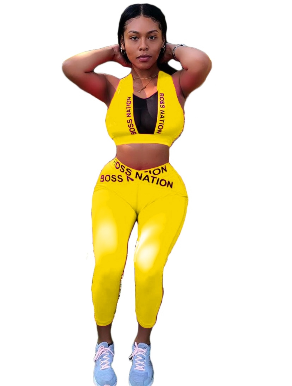 Sports Fitness Print Crop Top and Legging Set