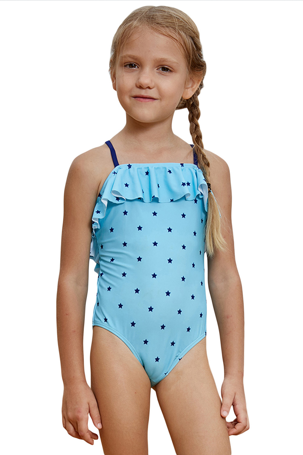 Little Stars Print Turquoise Little Girls Maillot