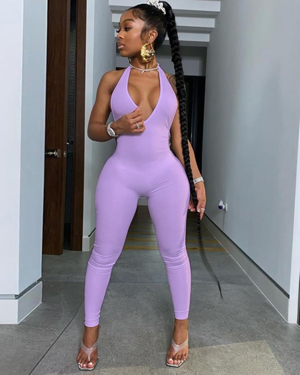 Sports Fitness Backless Halter Jumpsuit