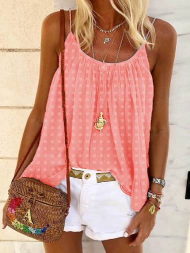 Casual Crew Neck Cotton-Blend Shirts & Tops