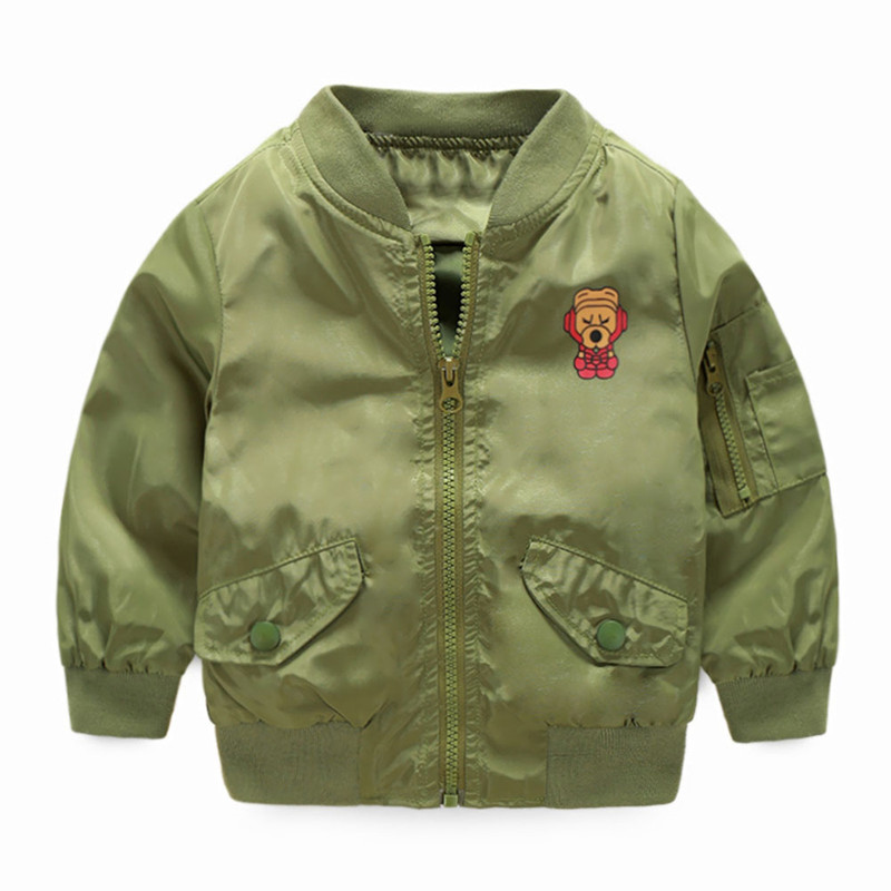 2-9Age Mudkingdom New Spring Boys Jackets Kids Casual Army Green Bomber Jacket Trendy Cartoon Print Outwear Children Sport Coat