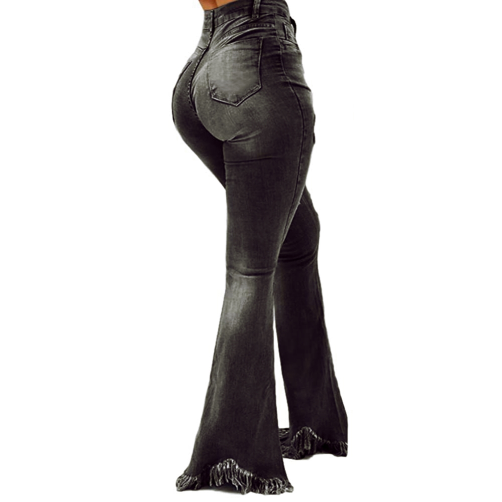 Bell Bottom High Waist Ripped Fringe Jeans