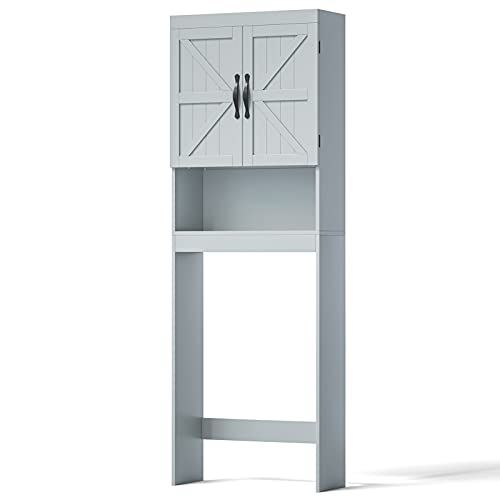 The Toilet Storage Cabinet, Bathroom Organizer with Adjustable Shelf, 2-Door Toilet Storage Rack, Gray