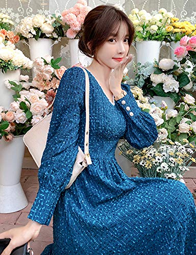 女士 可爱 优雅 V领 修身 长袖 长款 优雅 连衣裙 YM166