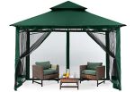 MASTERCANOPY Outdoor Garden Gazebo for Patios with Stable Steel Farme and Netting Walls (8×8,Forest Green)