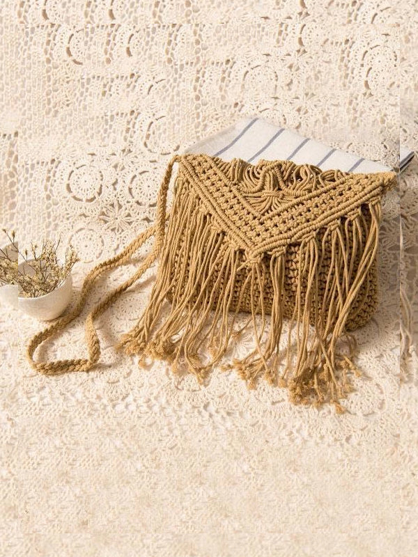 Knitted Crossbody Tasseled Bag