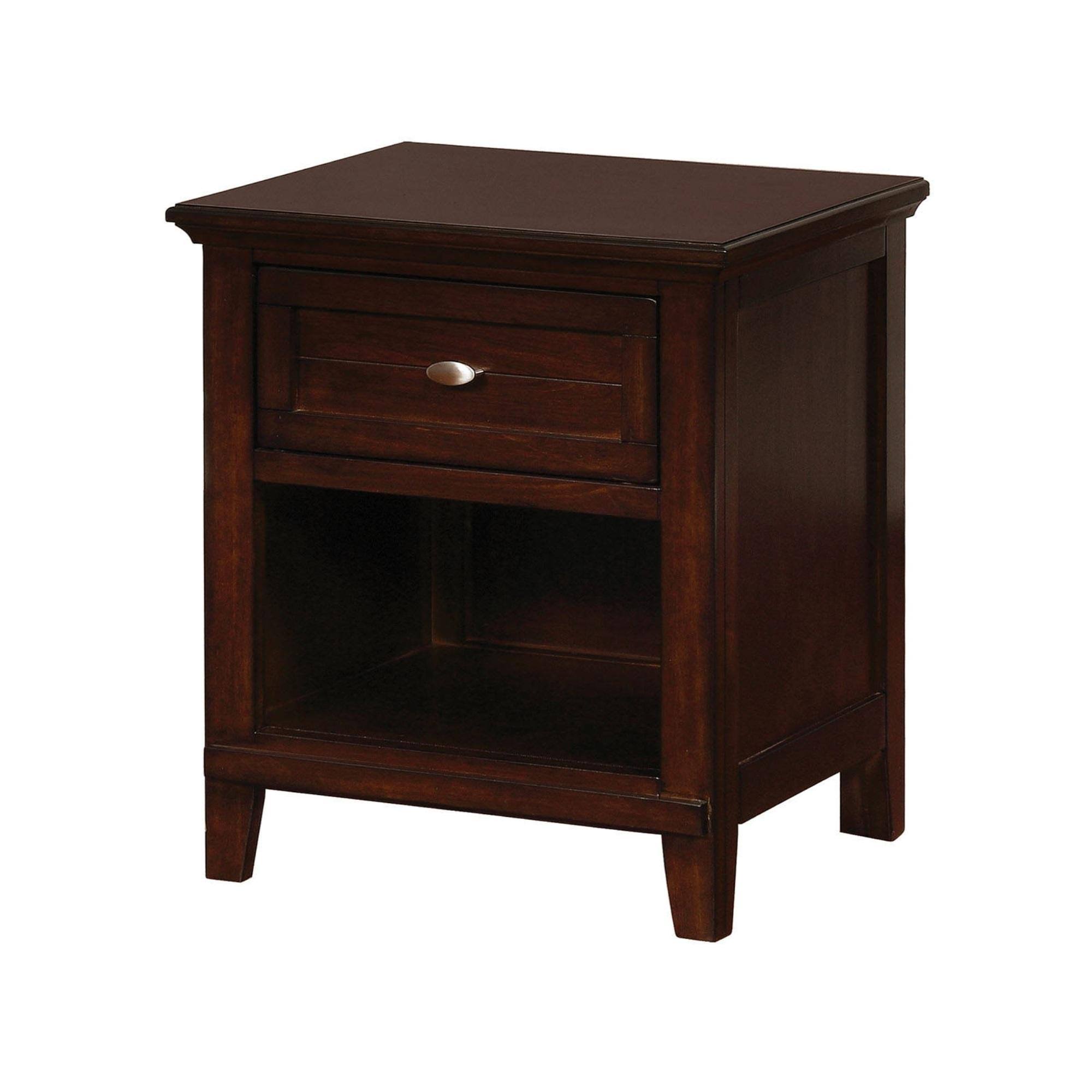 Benjara Wooden Nightstand with 1 Drawer and Open Shelf, Cherry Brown