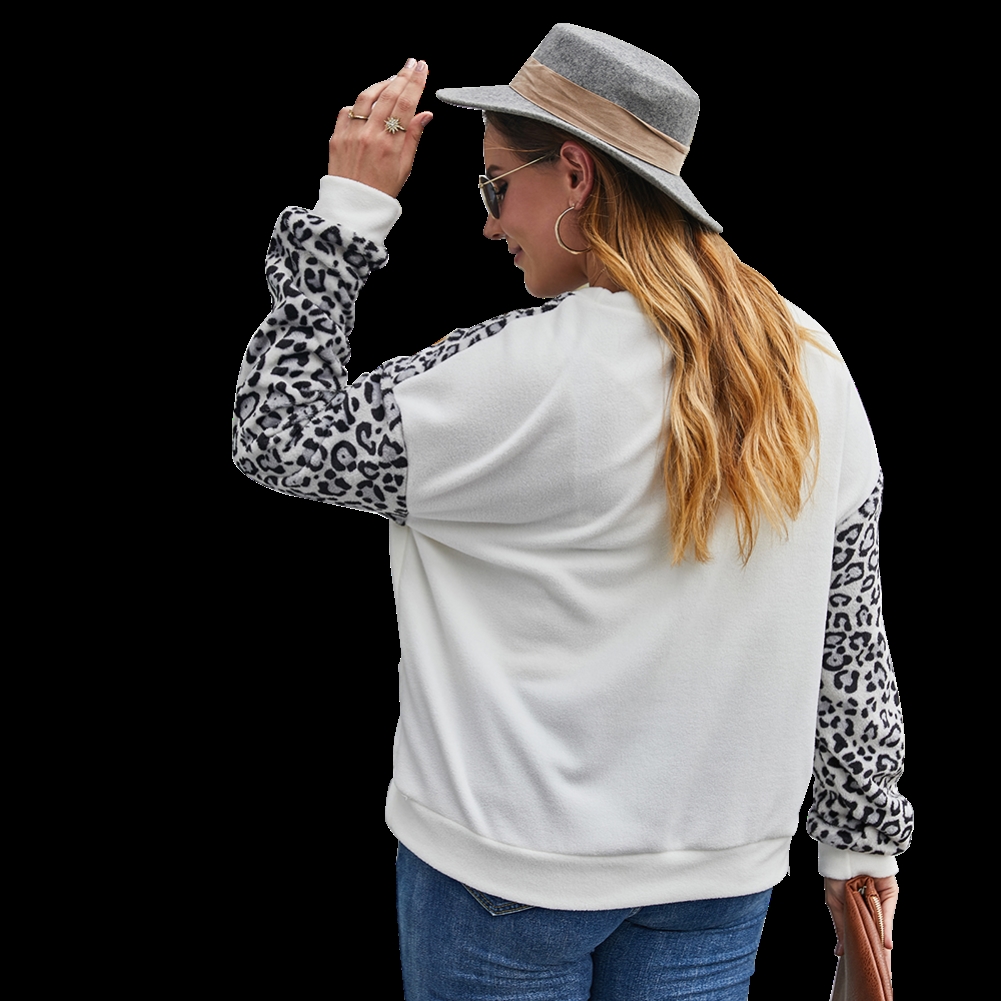 Plus Size O Neck Leopard Plush Shirt