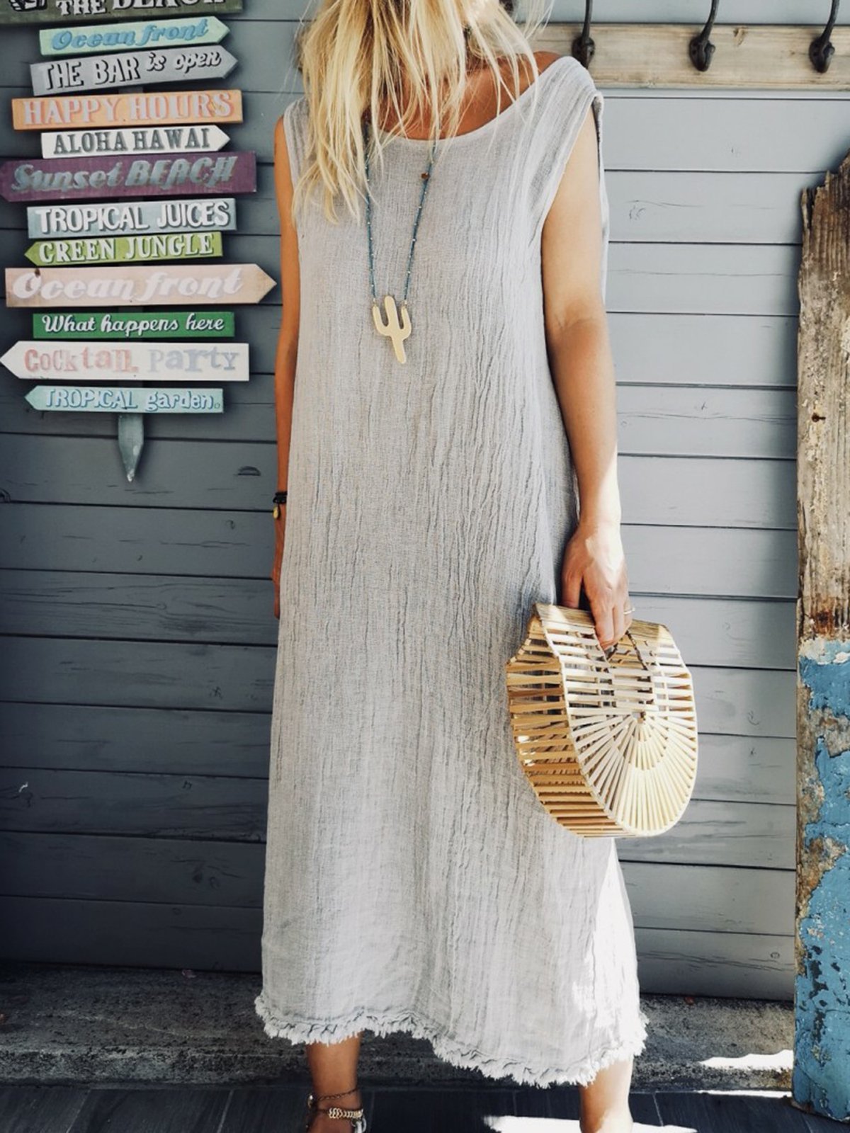 Crew Neck Women Dresses Shift Daily Boho Plain Dresses