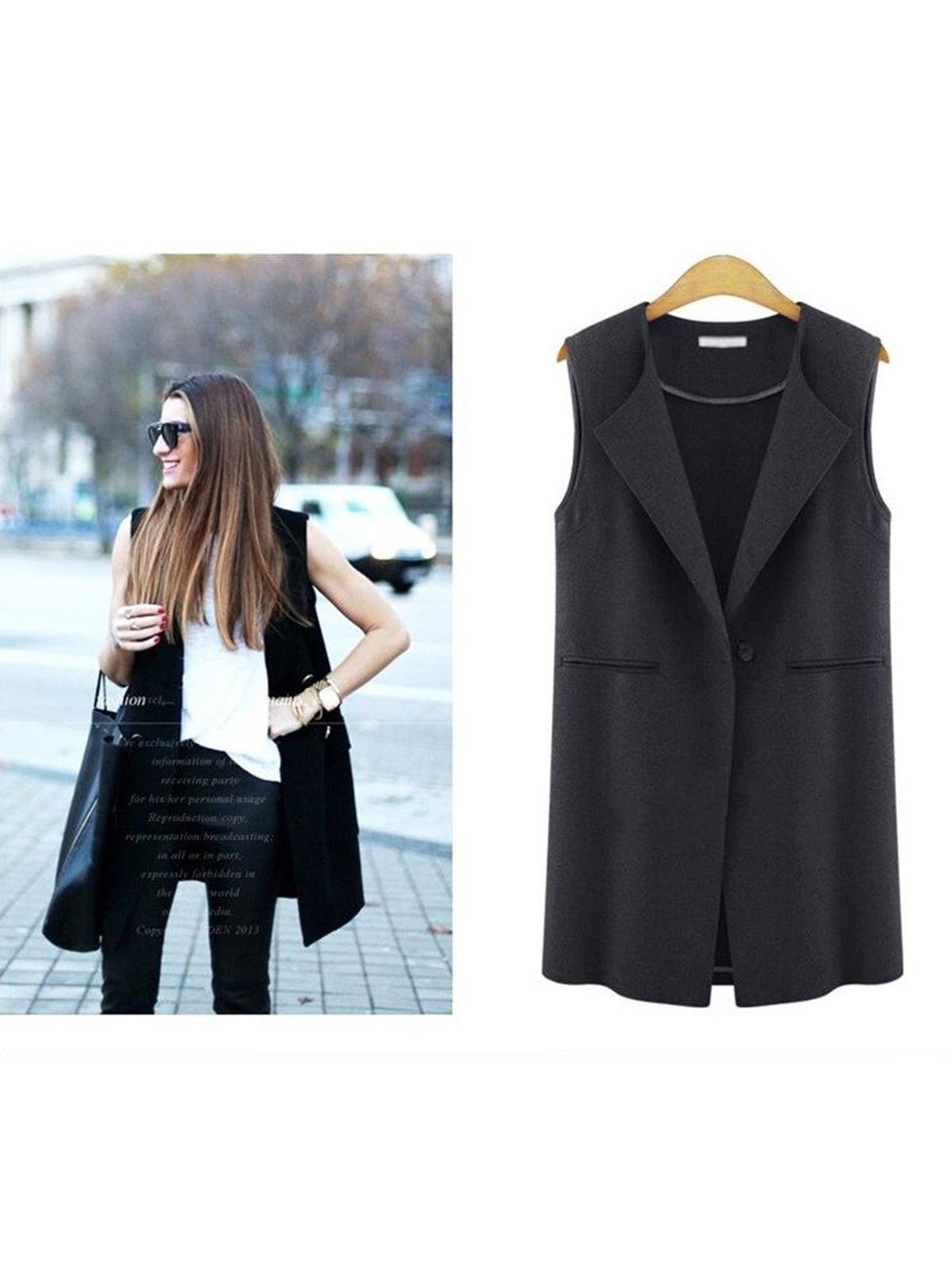 Lapel Sleeveless Casual Coat
