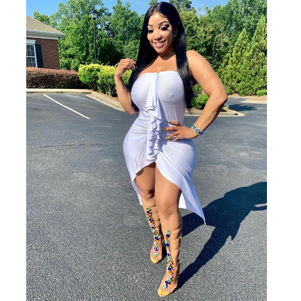 Sexy tube top high slit solid color irregular dress BN9272