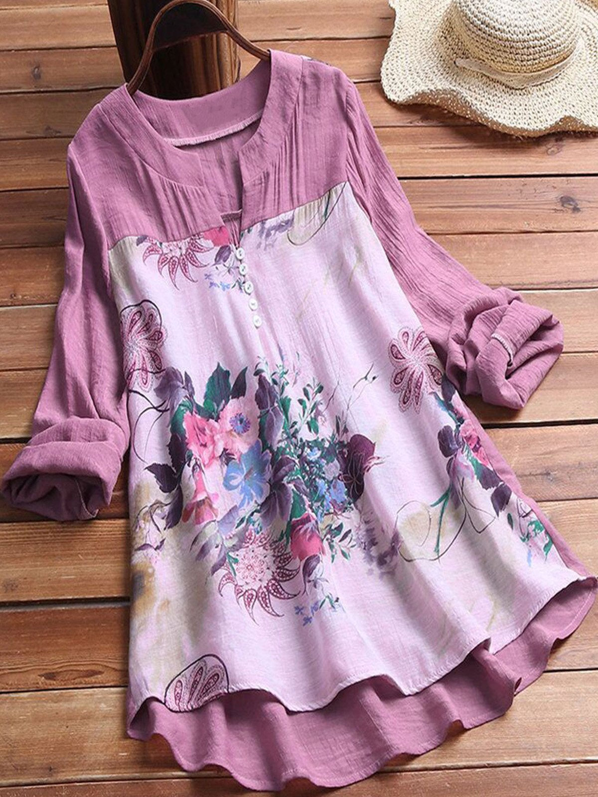Women Casual Printed Tops Tunic Blouse Shirt