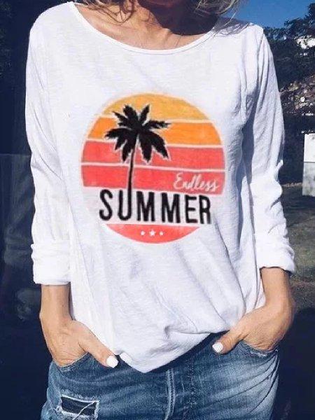 Basic Crew Neck  Letter Shirts & Tops