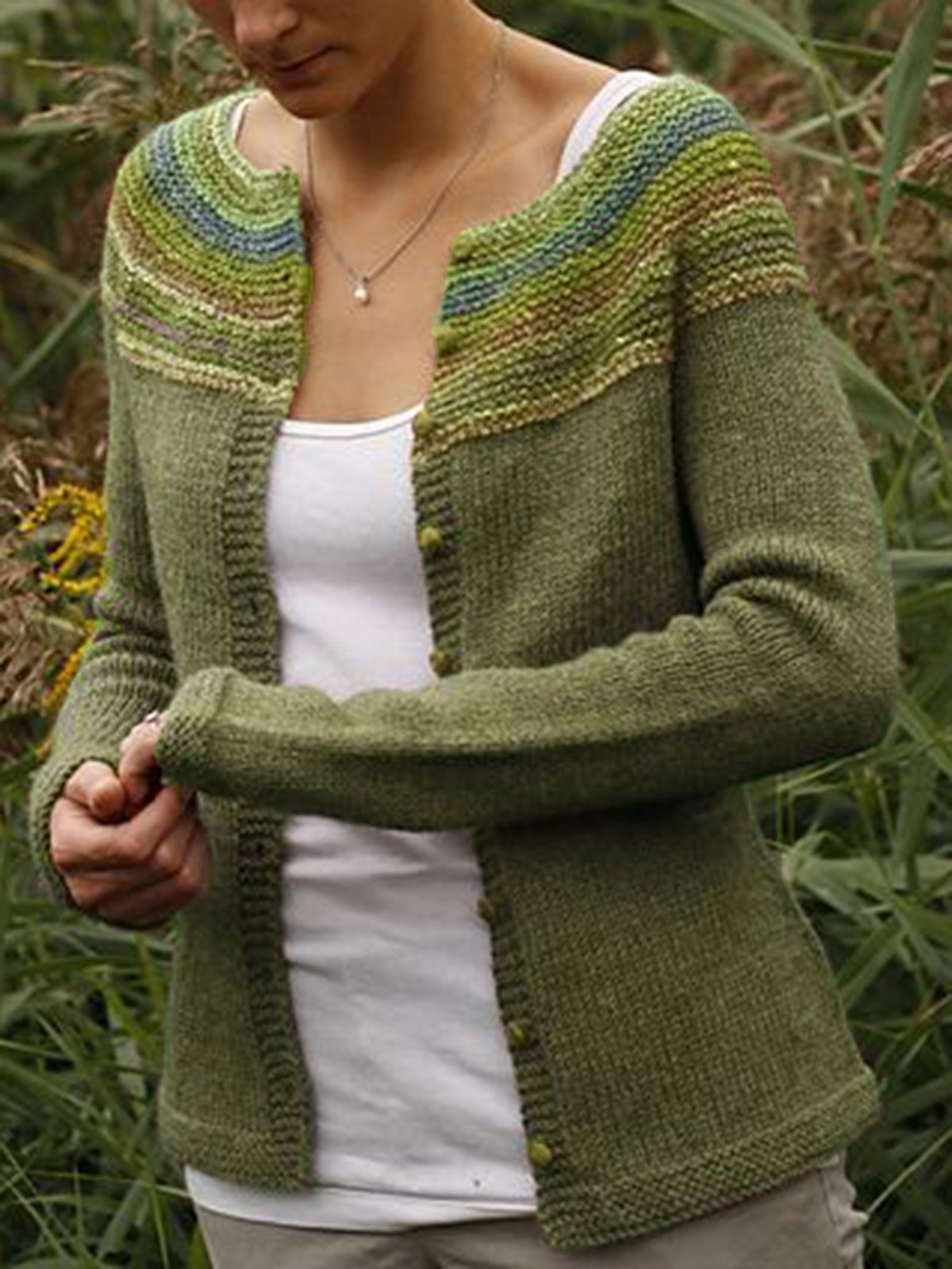 Paneled Casual Striped Long Sleeve Women's Cardigan