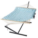 SUNCREAT Patio Hammock with Stand Included, Portable Double Hammock with Stand, Green Pattern