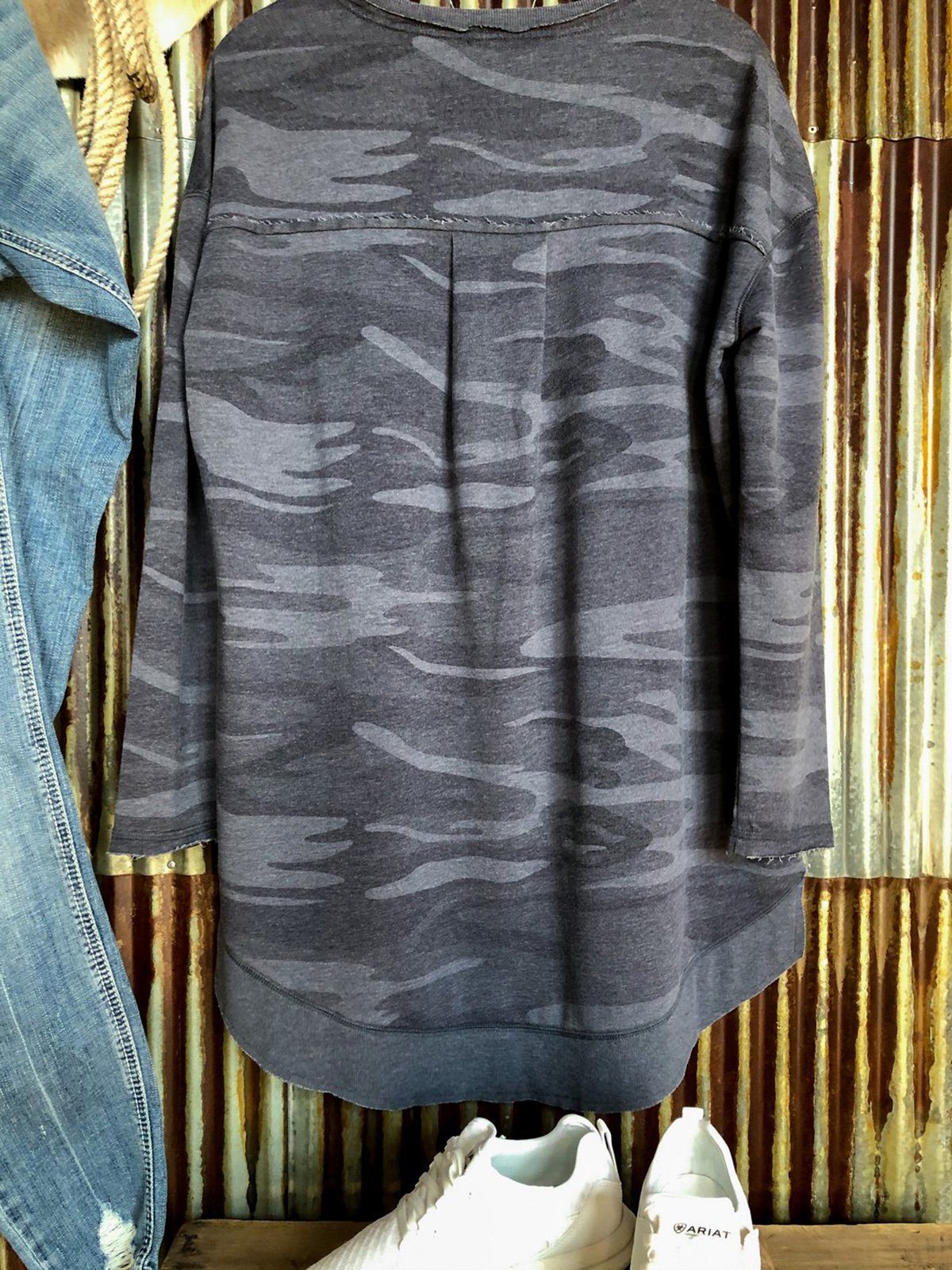 Casual Round Neck Camo Long Sleeve T-shirt Tops