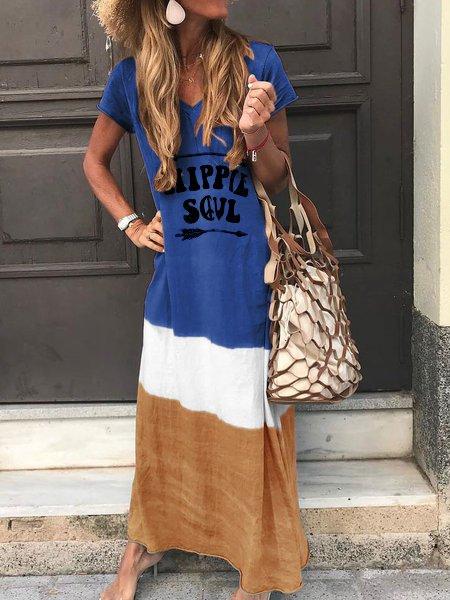 Color-Block Short Sleeve Dresses