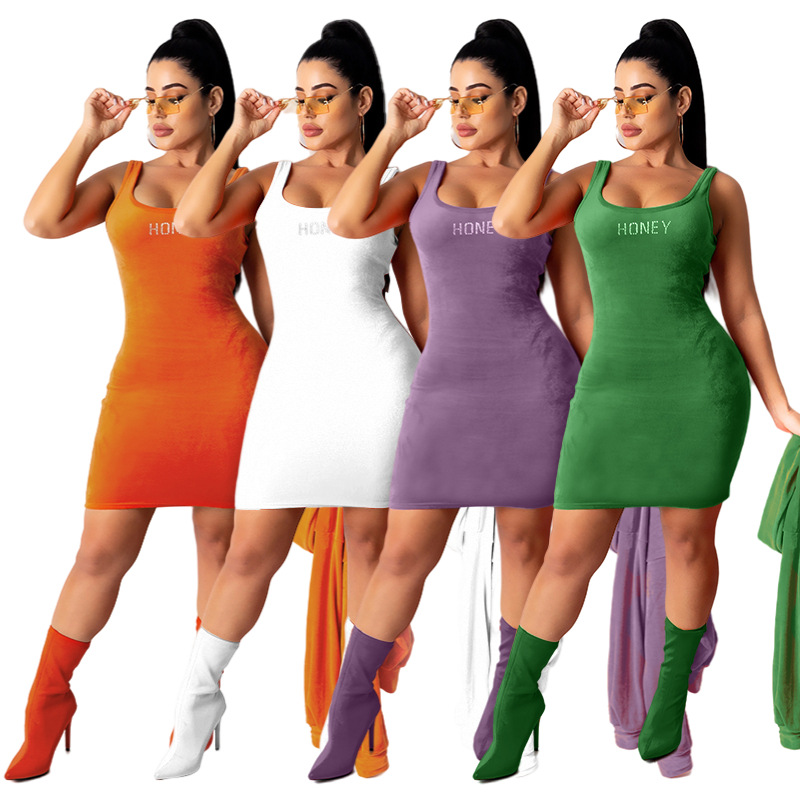 Fashion casual sexy Womens dress with diamond letters HN004