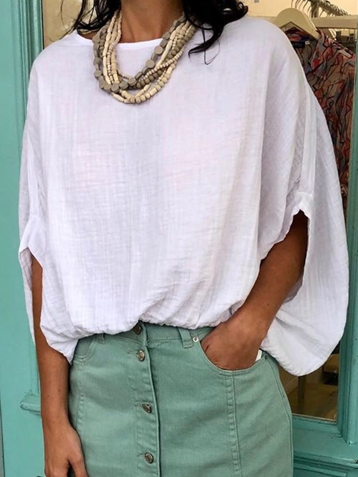 Plus Size Solid Casual Half Sleeve Tops