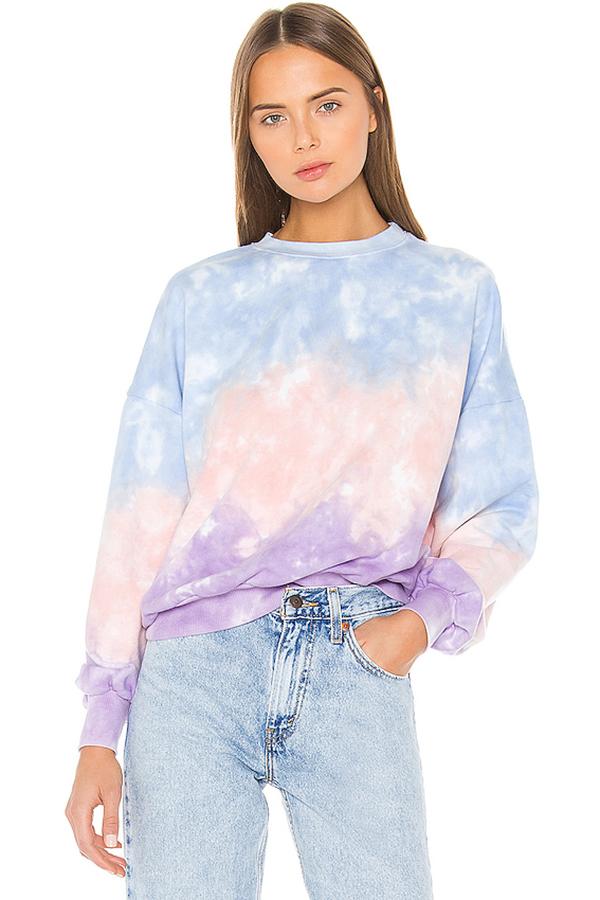 Multicolour Color Block Tie Dye Pullover Sweatshirt