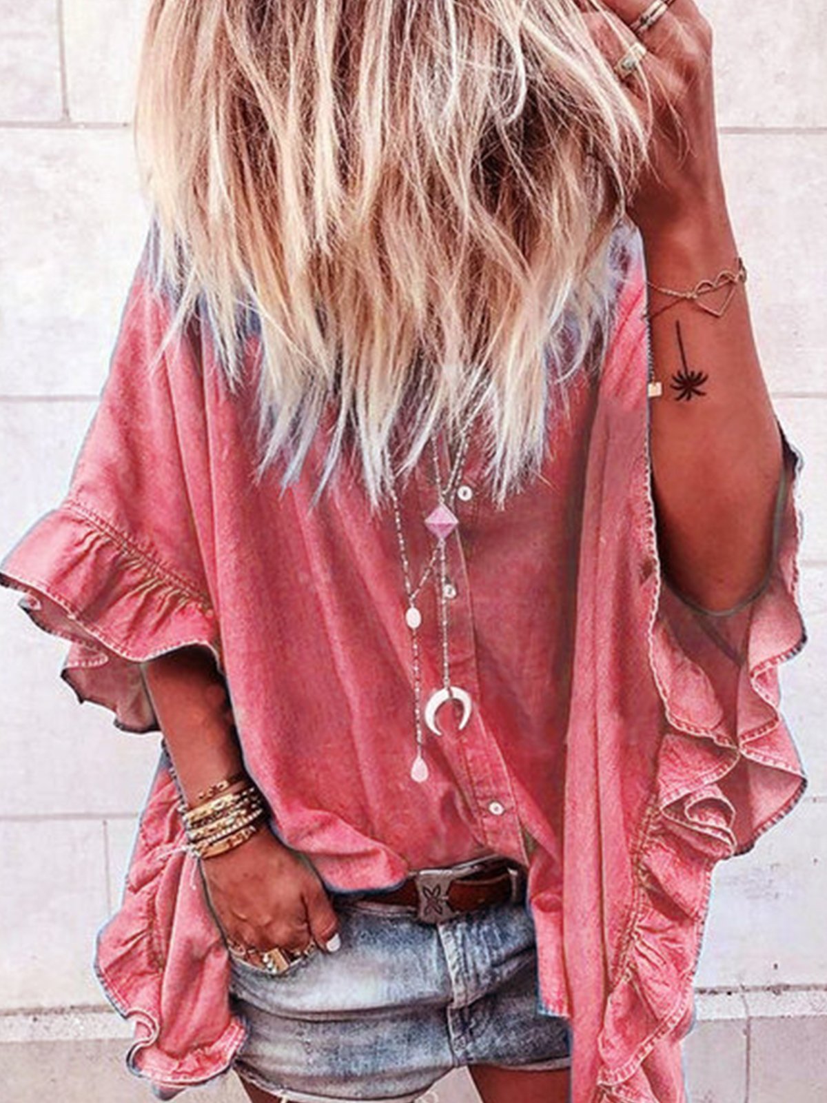 Flounce Buttoned Boho Long Sleeve Blouse