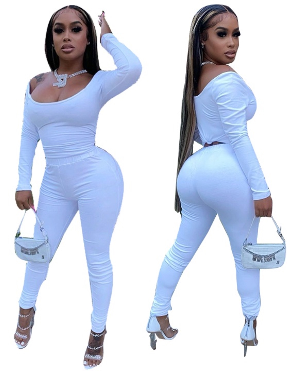Solid Color Sexy Two Piece Tight Pants Set