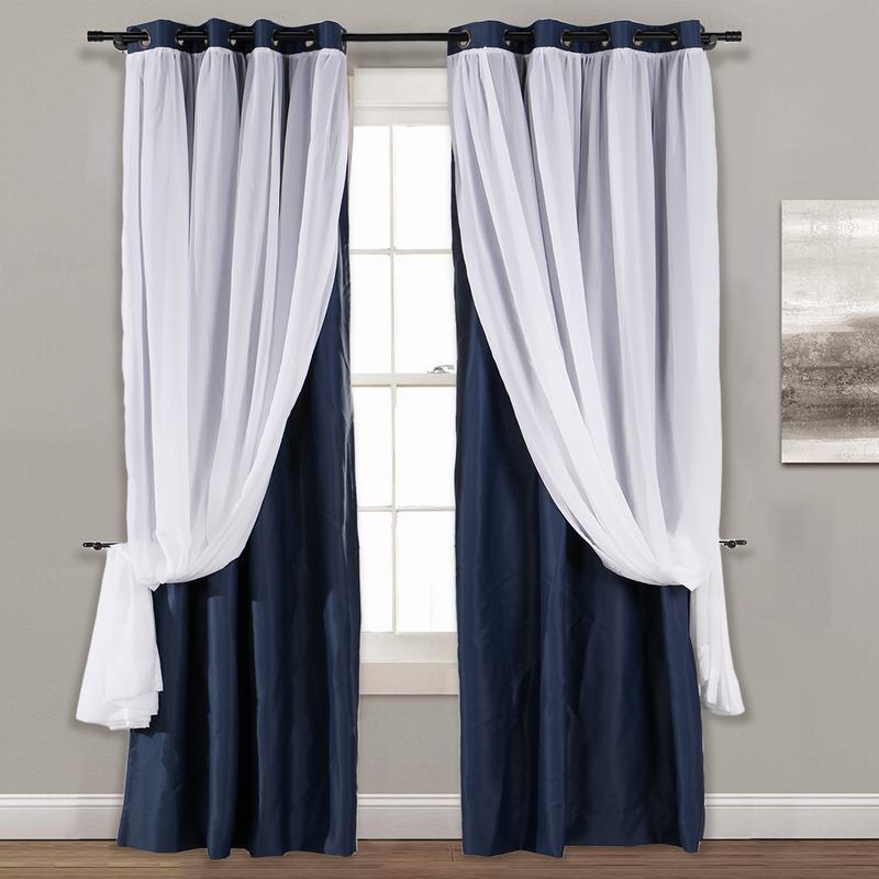 Layered Curtain Mix & Match Elegance White Crushed Voile x Blackout Curtain Grommet Panel ELI