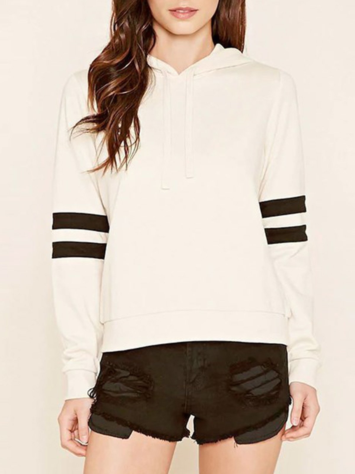 Casual Striped Paneled Cotton Hoodies & Sweatshirt