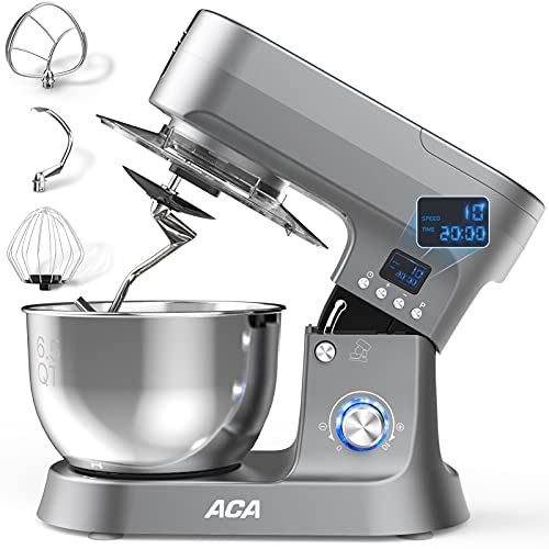 LCD Timer Food Mixer for Baking with Dough Hook, Wire Whip & Flat Beater