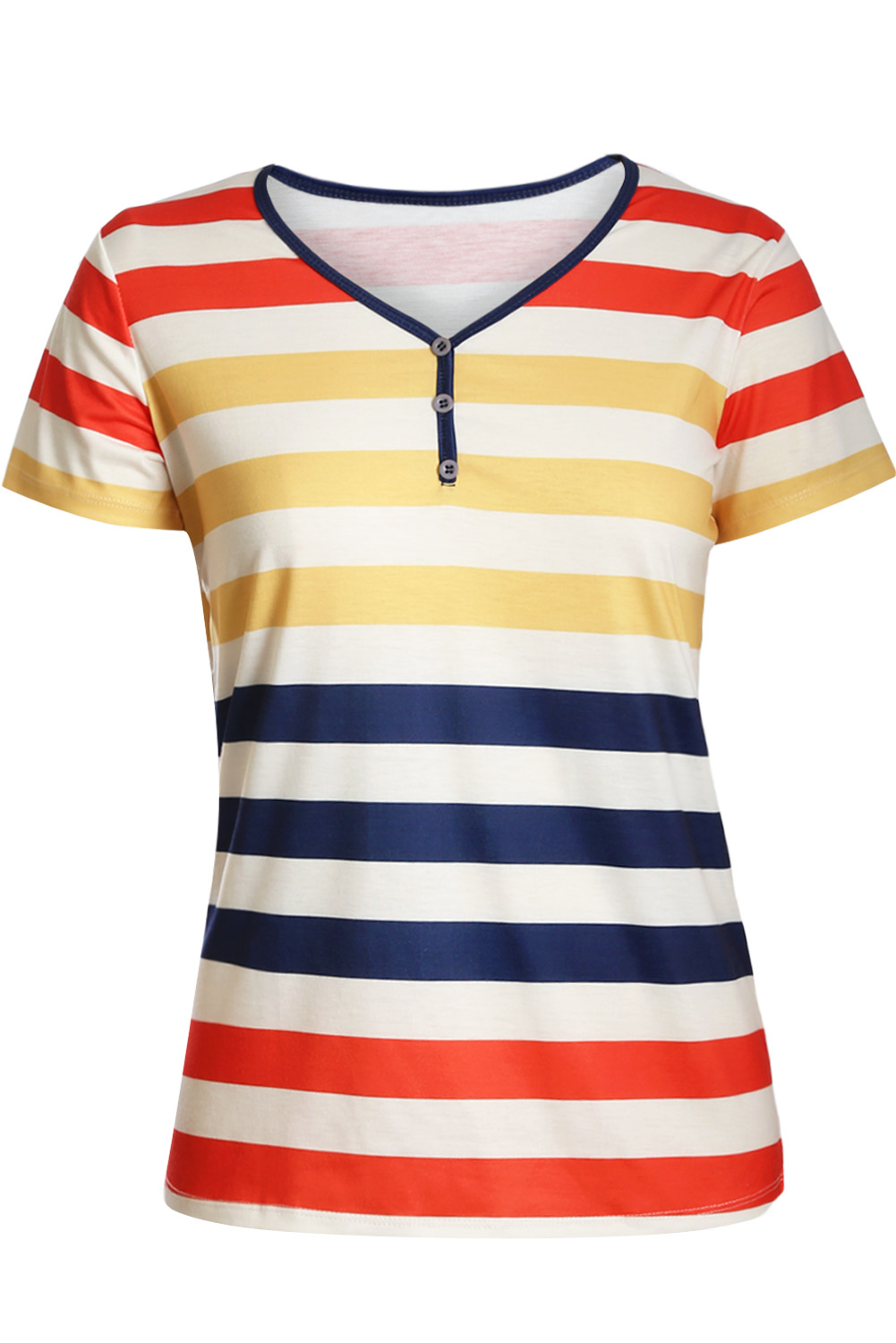 Yellow Striped Henley T Shirt