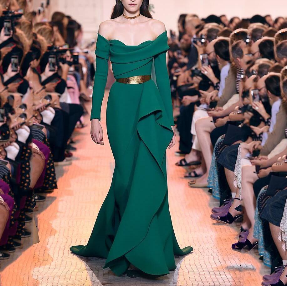 Elegant Fashion Slim Plain Off Shoulder Long Sleeve Evening Dress