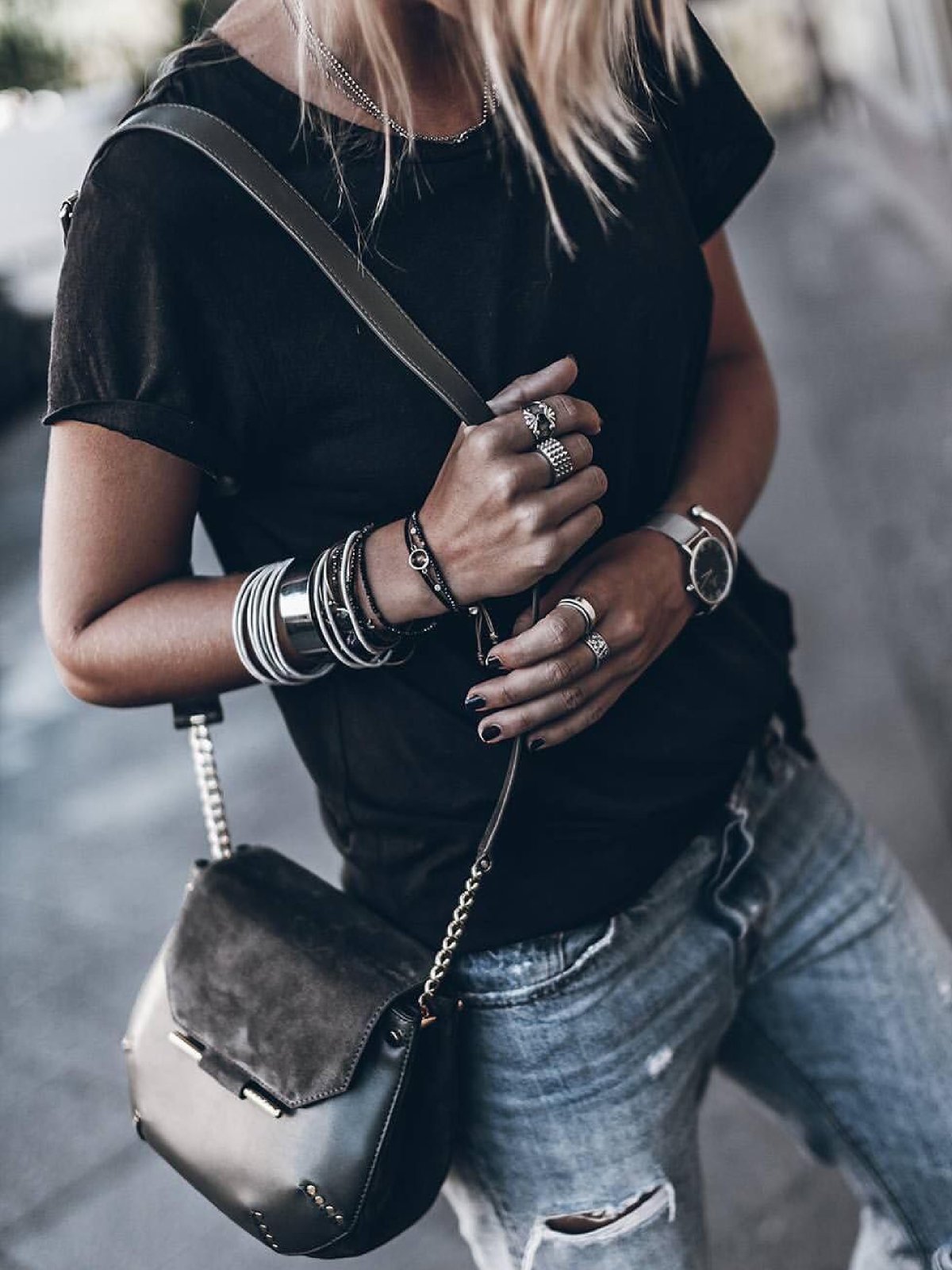 Black Cotton-Blend Solid Round Neck Casual Shirts & Tops