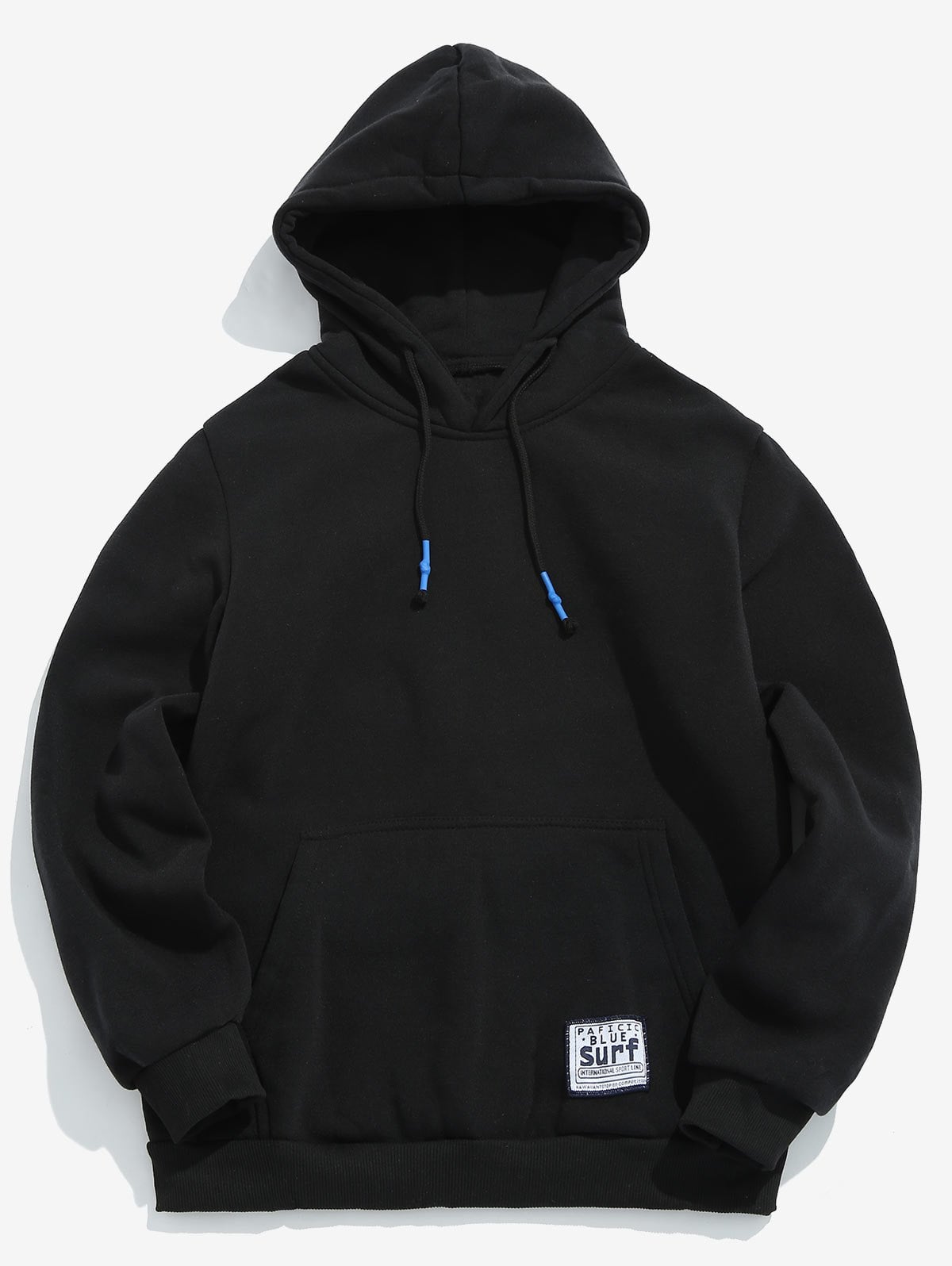 Solid Pouch Pocket Fleece Hoodie - Black