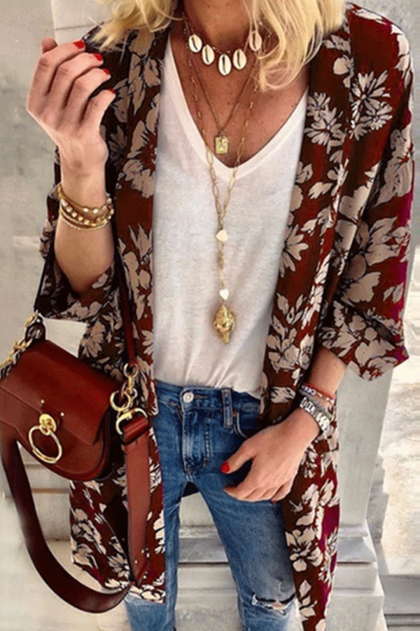 Loose Mid-Length Printed Cardigan Coat