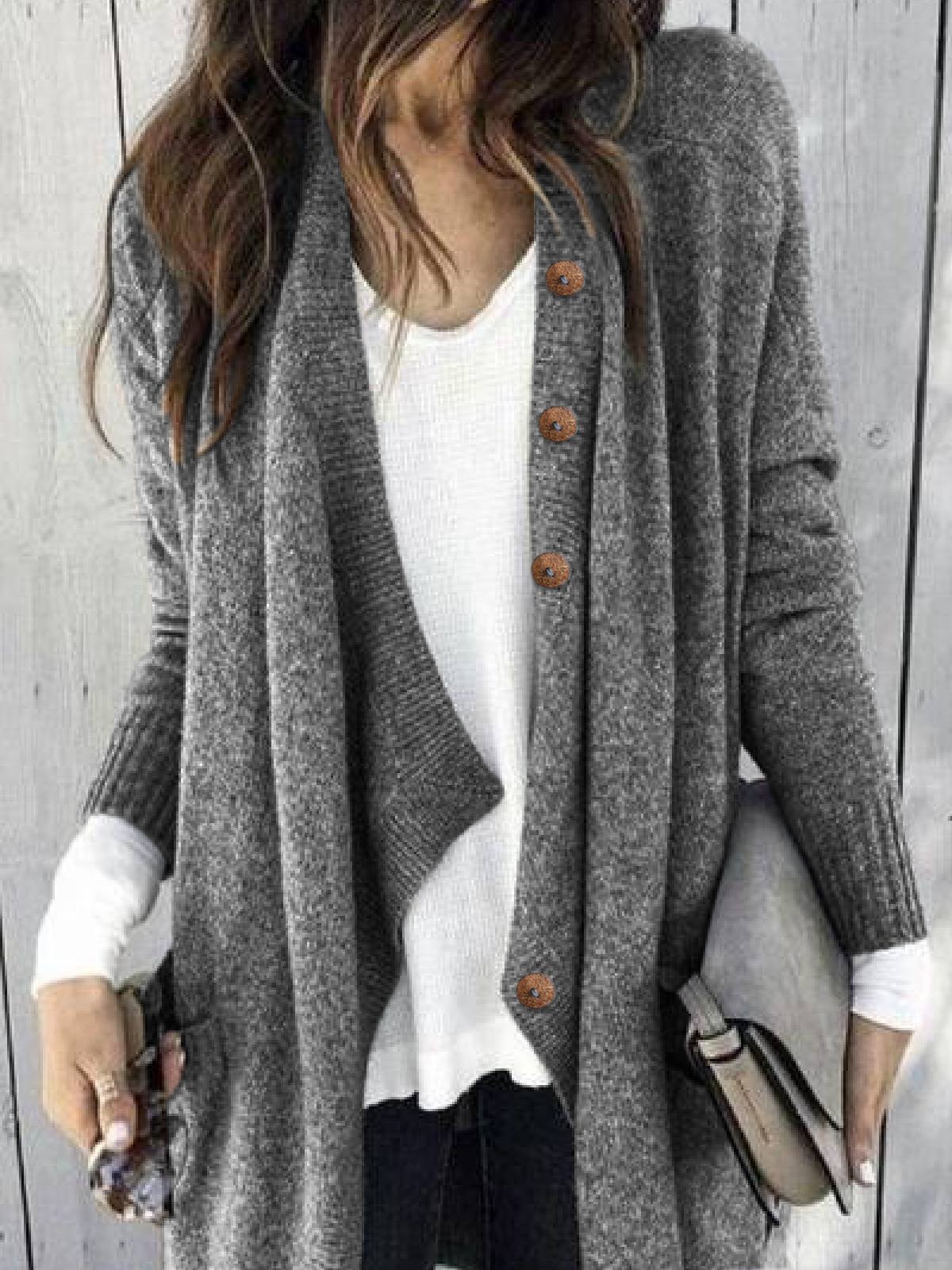 Buttoned Shawl Collar Knitted Casual Outerwear