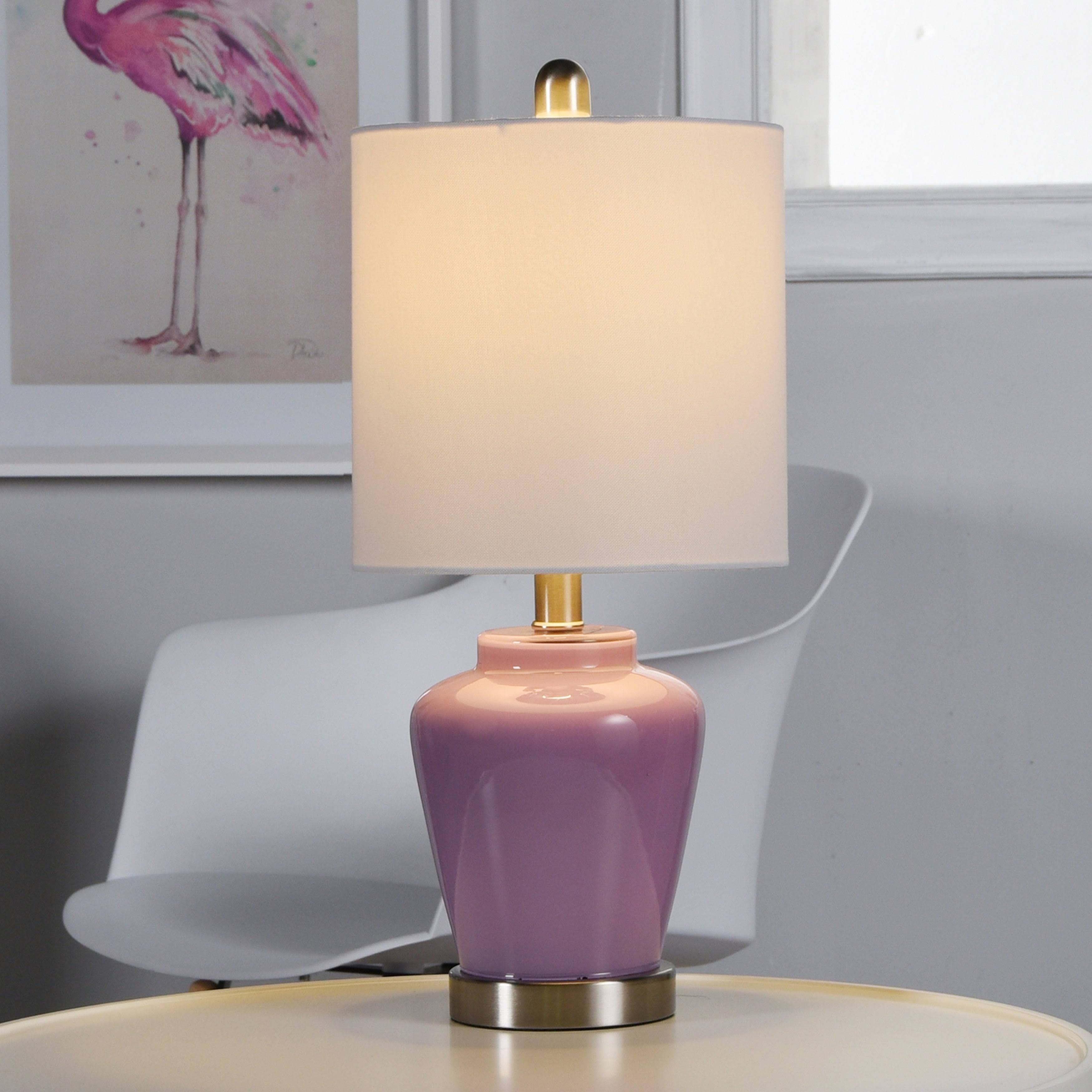 Porch Den McKenna High Gloss Lilac Glass Ginger Jar Accent Lamp - Lilac, Brushed Steel 27704110
