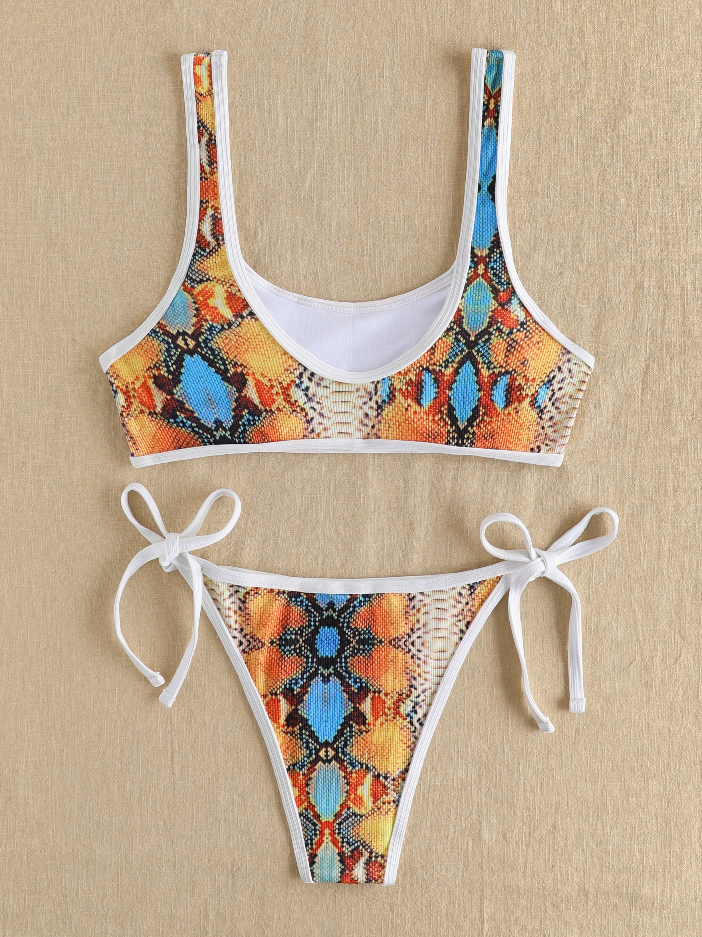 Colorful Snake Print Side Tie Bikini