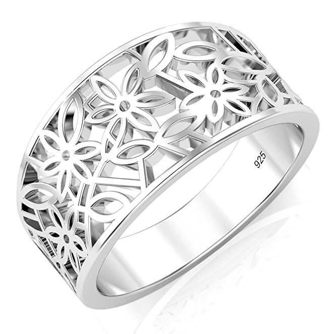 Metal Factory 925 Sterling Silver Victorian Leaf Filigree Ring