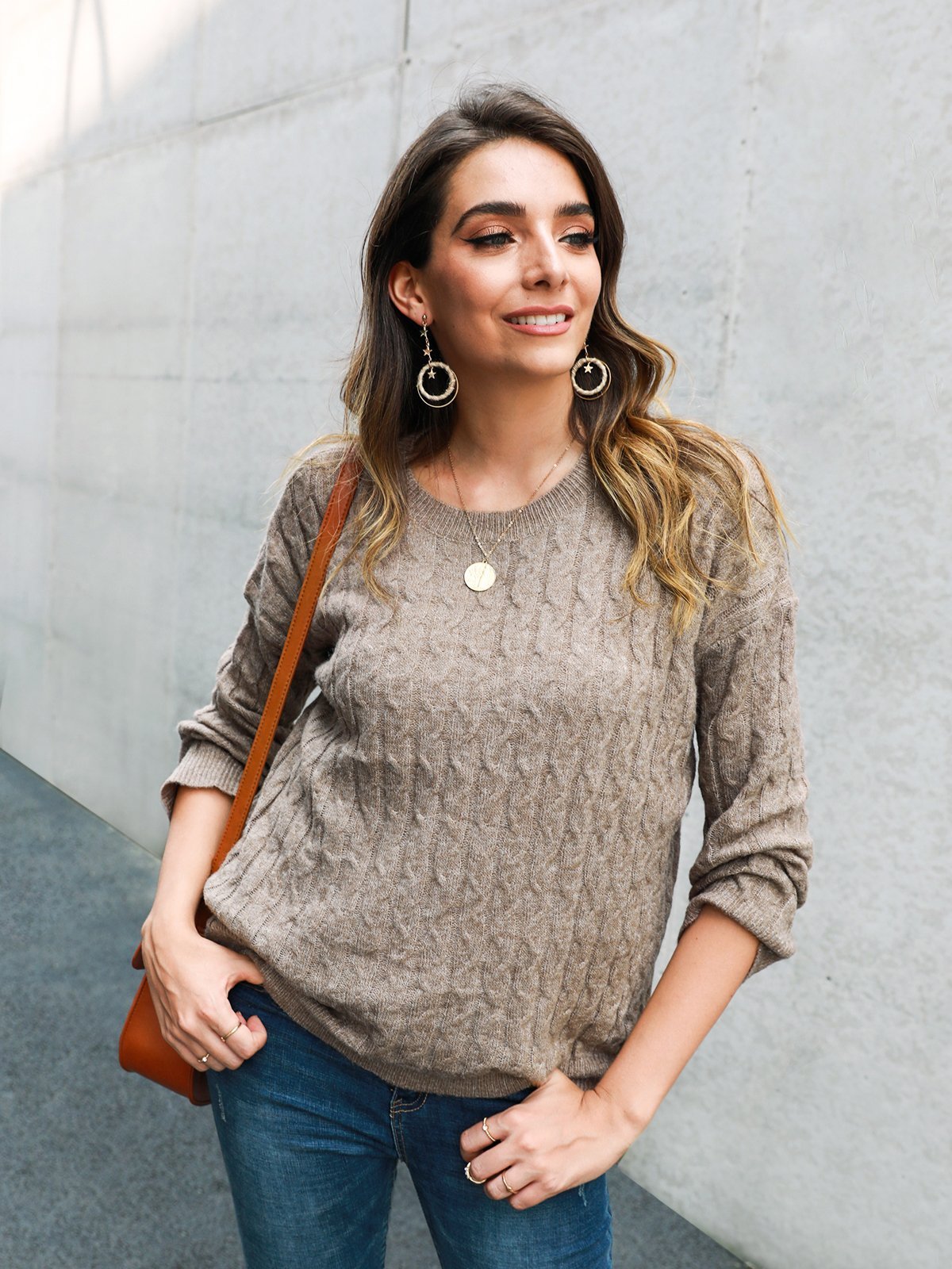 Sweet Crew Neck Knitted Knitted Sweater