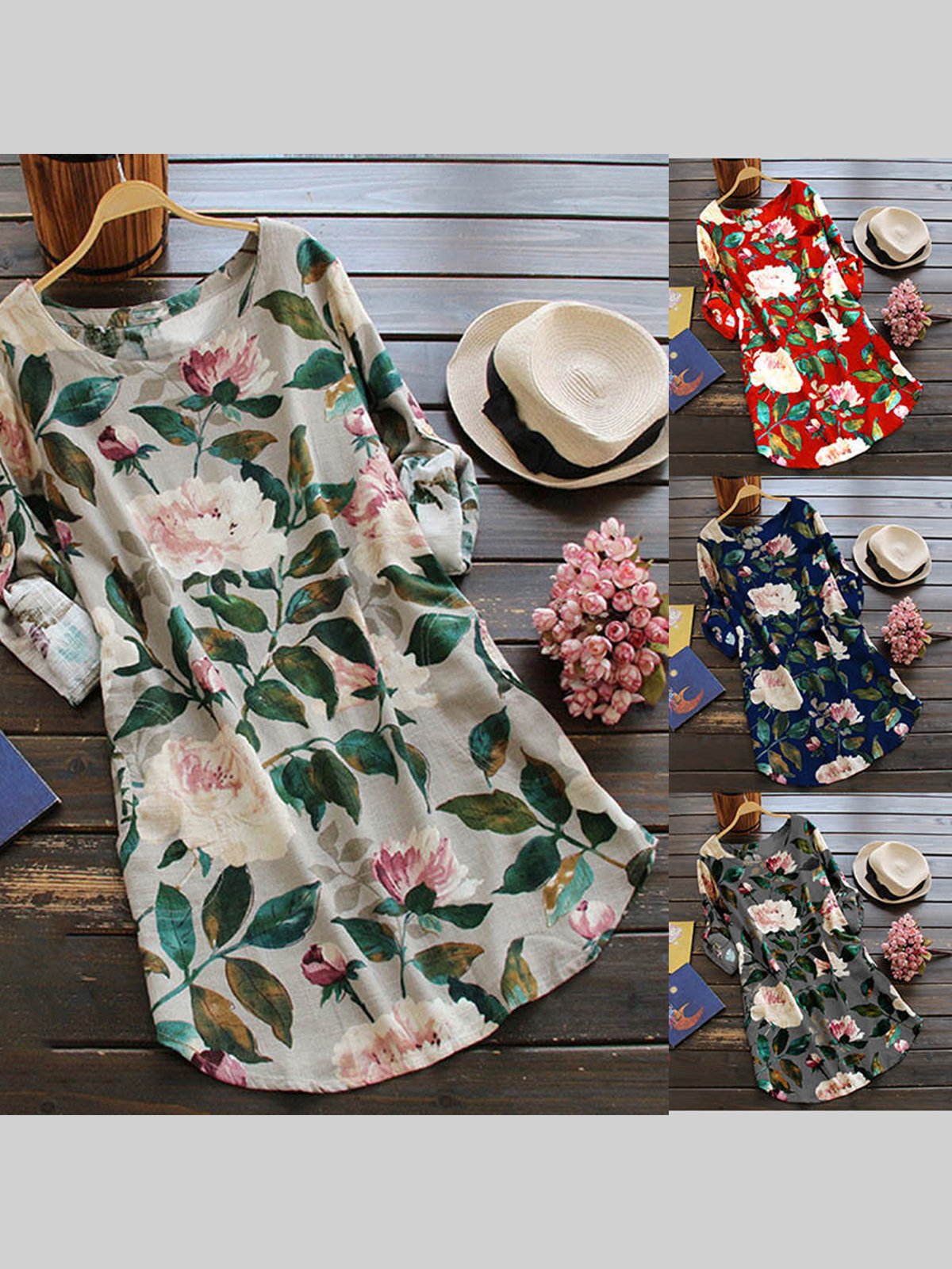 Floral Crew Neck Casual Dress