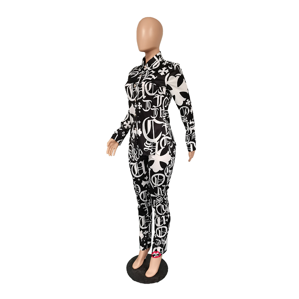 Autumn White and Black African Blouse and Pants Set