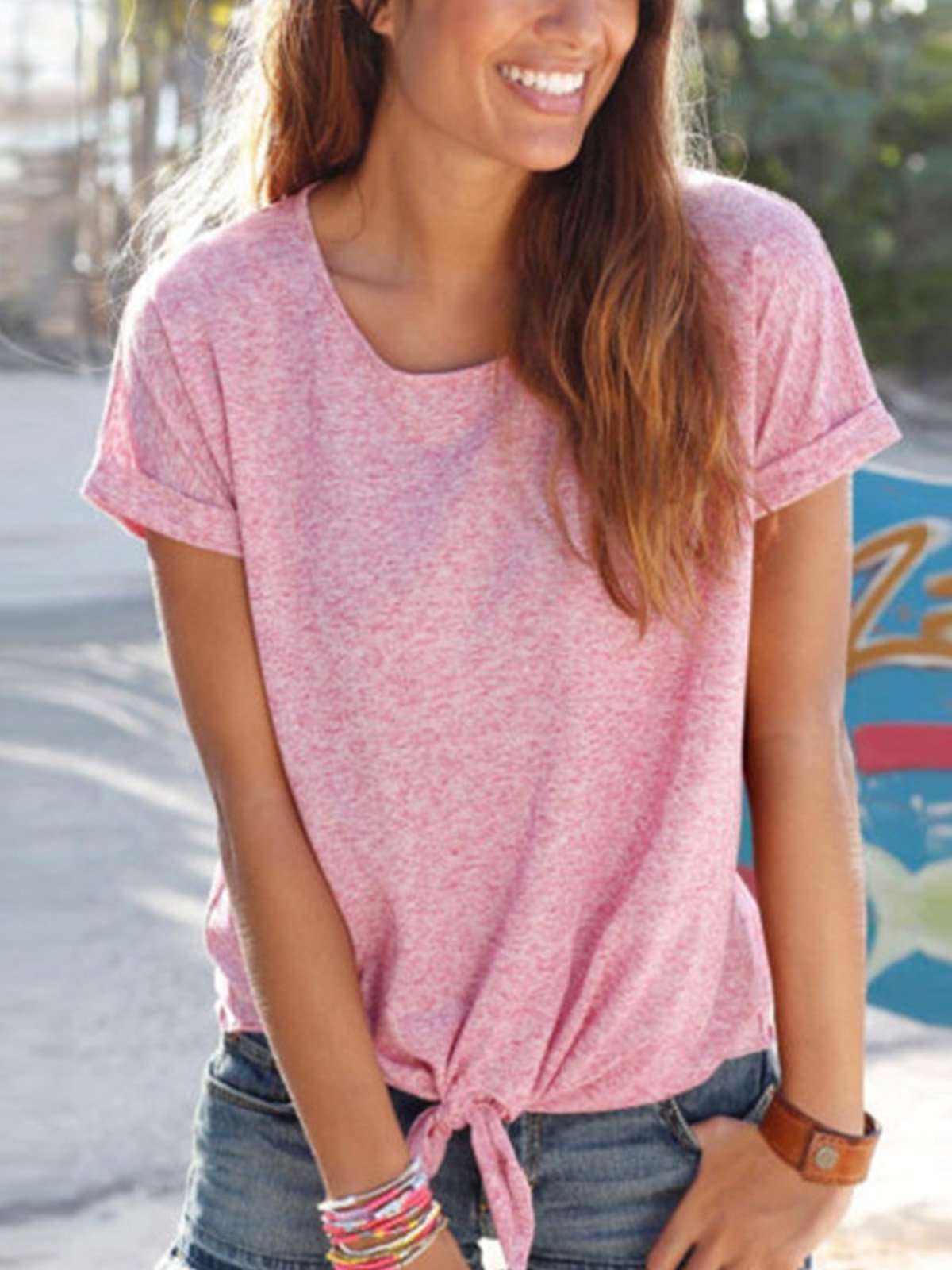 Round Neck Solid Casual Shirts & Tops