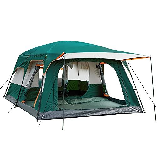 Extra Large Tent 12 Person(Style-B), Family Cabin Tents, 2-Rooms, Straight Wall, 3 Doors and 3 Windows with Mesh
