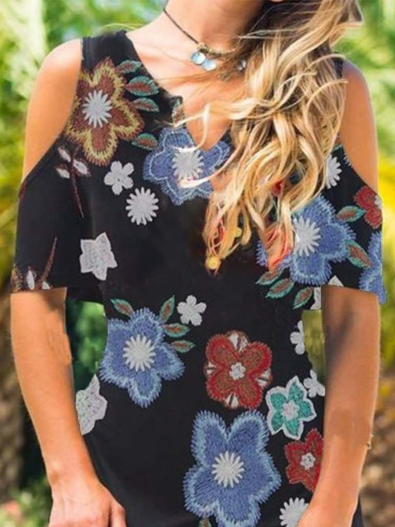 Cold Shoulder Casual Printed Dresses