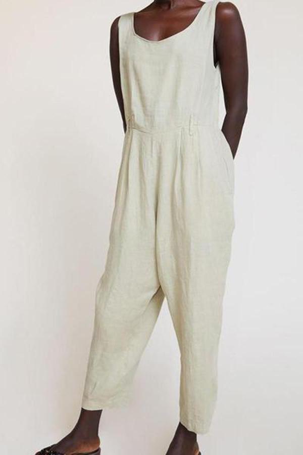 U-Neck Waist Pleated Jumpsuit