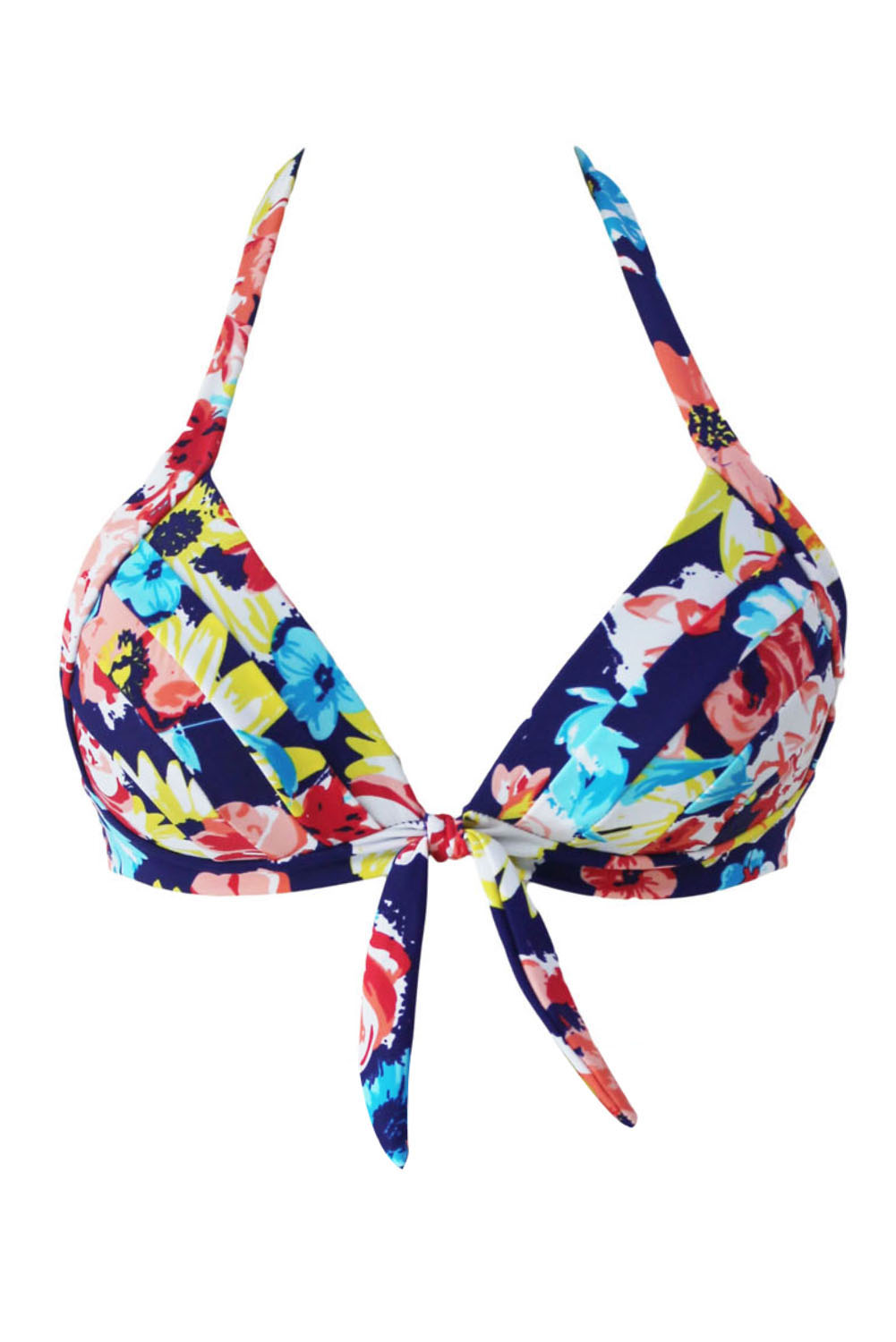 Blooming Navy Retro Tie Front Bikini Top